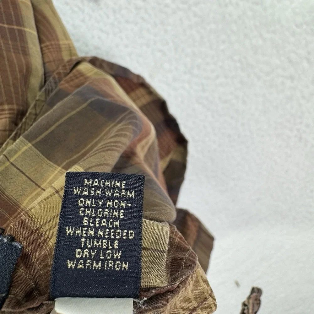 Banana Republic Pearl Snap Western Shirt Mens M Brown Plaid Has Flaws SEE PHOTOS